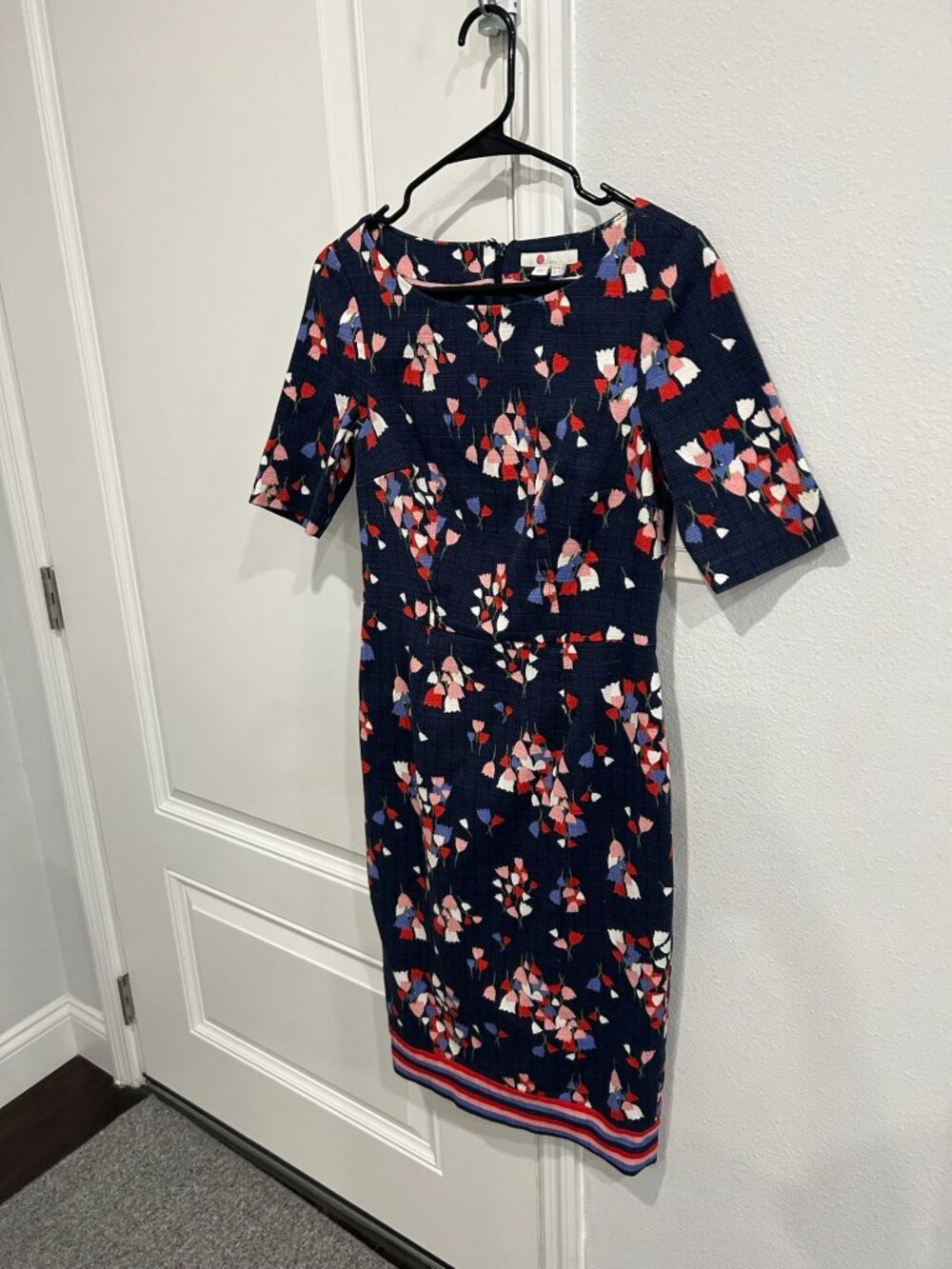 Boden 6 Navy Tulip Textured Sheath Dress Half Sleeves Cottagecore Boho Chic - Picture 4 of 12